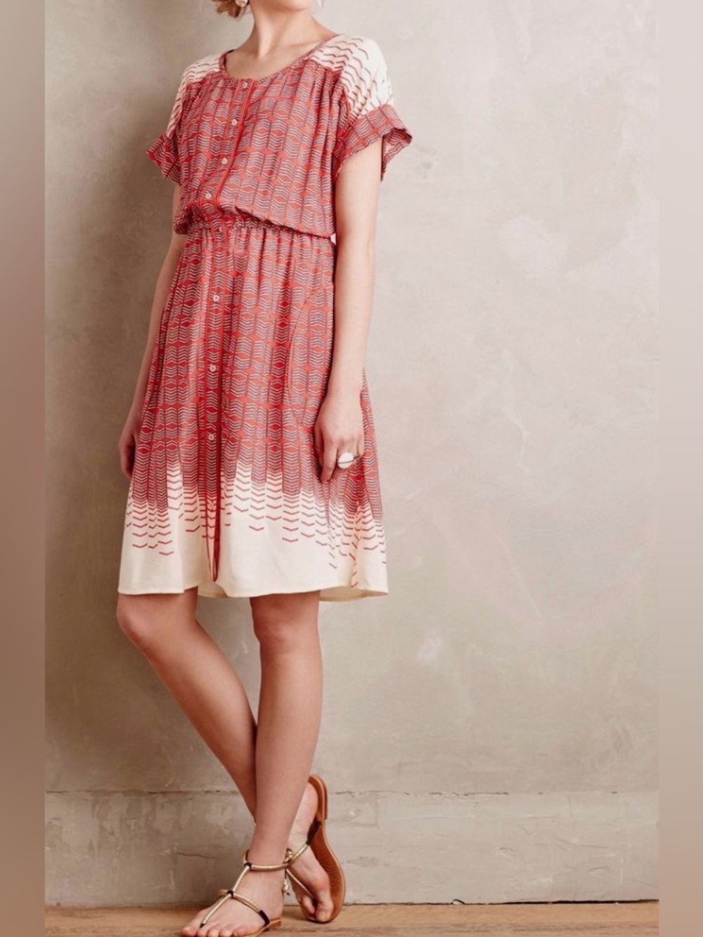 Anthropologie Maeve Veronica Shirt Button Down Arrow Midi Dress size small